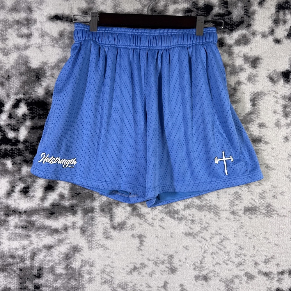 Holstrength Shorts Mens Size Large 5" Blue Old School Gym Training Stretch